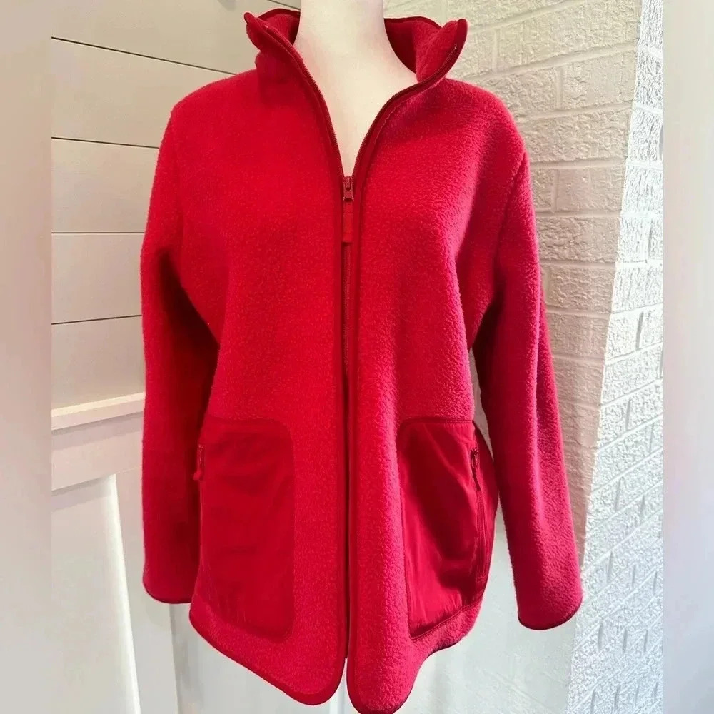 Talbots T By Talbots, Red Fleece Jacket ~ Size M - image 1